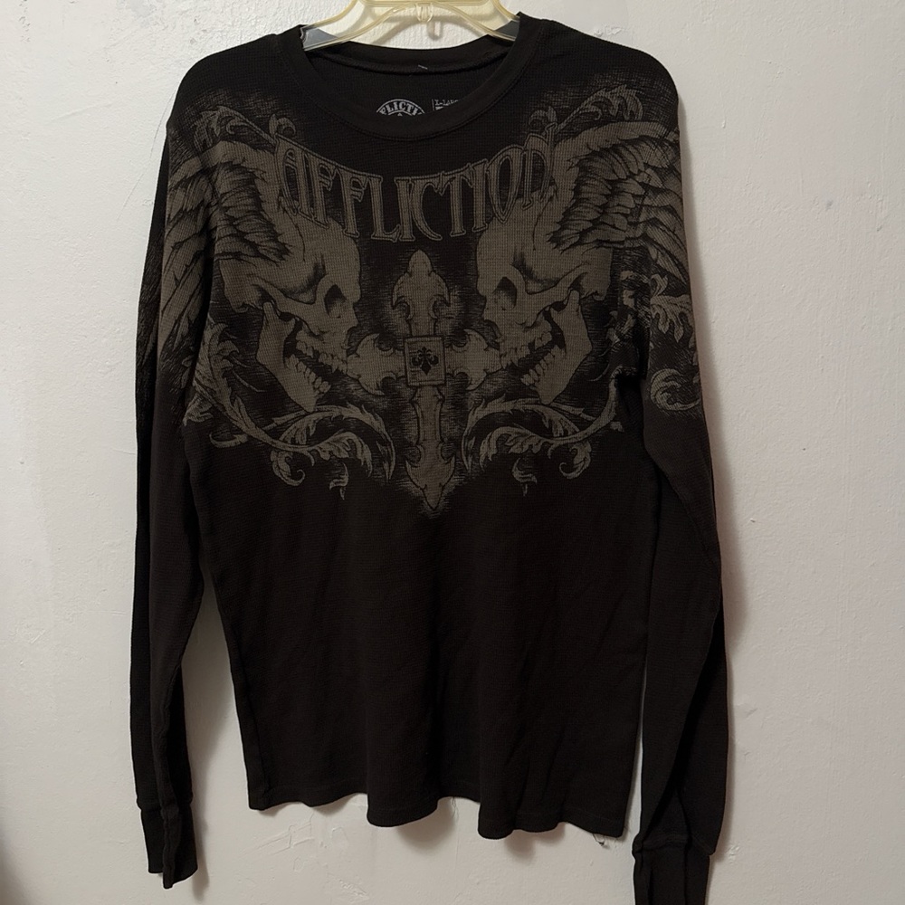 Affliction Thermal Long Sleeve XL NWOT Brown Material Soft